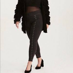 Torrid Faux Leather Lace Up Jeggings - GREY